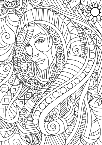 Girl Portrait Zentangle Coloring Page